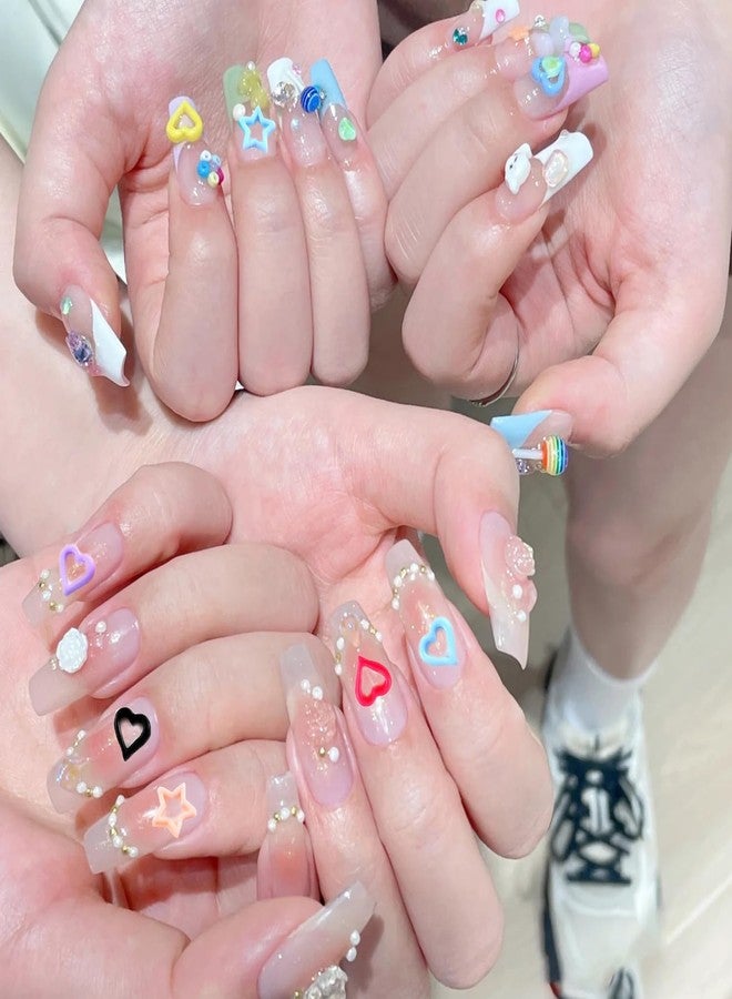 KACHIMOO Kawaii Nail Charms, 200 PCS Heart Stars Colorful Resin Art Charm Cute Gems for Women Girls Decorations - Image 3